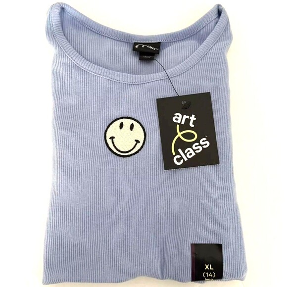 Art Class Girls Blue Long Sleeve Lightly Ribbed Smiley Shirt Size XL 14 New! - Picture 9 of 9